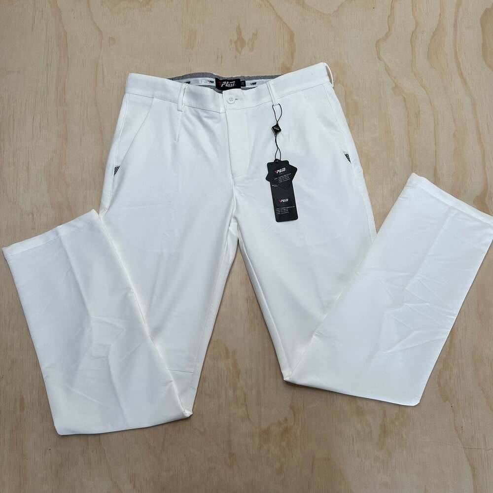 PGM Golf Men's Lightweight Performance Golf Trousers, White, Size 34